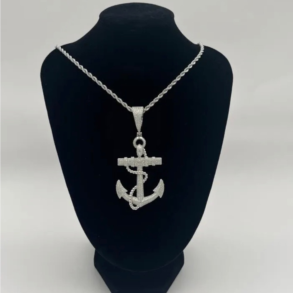 Sterling Silver Moissanite Anchor Pendant